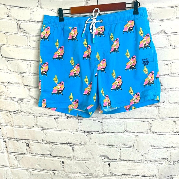 Party Pants Blue Pink Hotdog Party Swimsuit Trunks Size Large - Picture 1 of 11